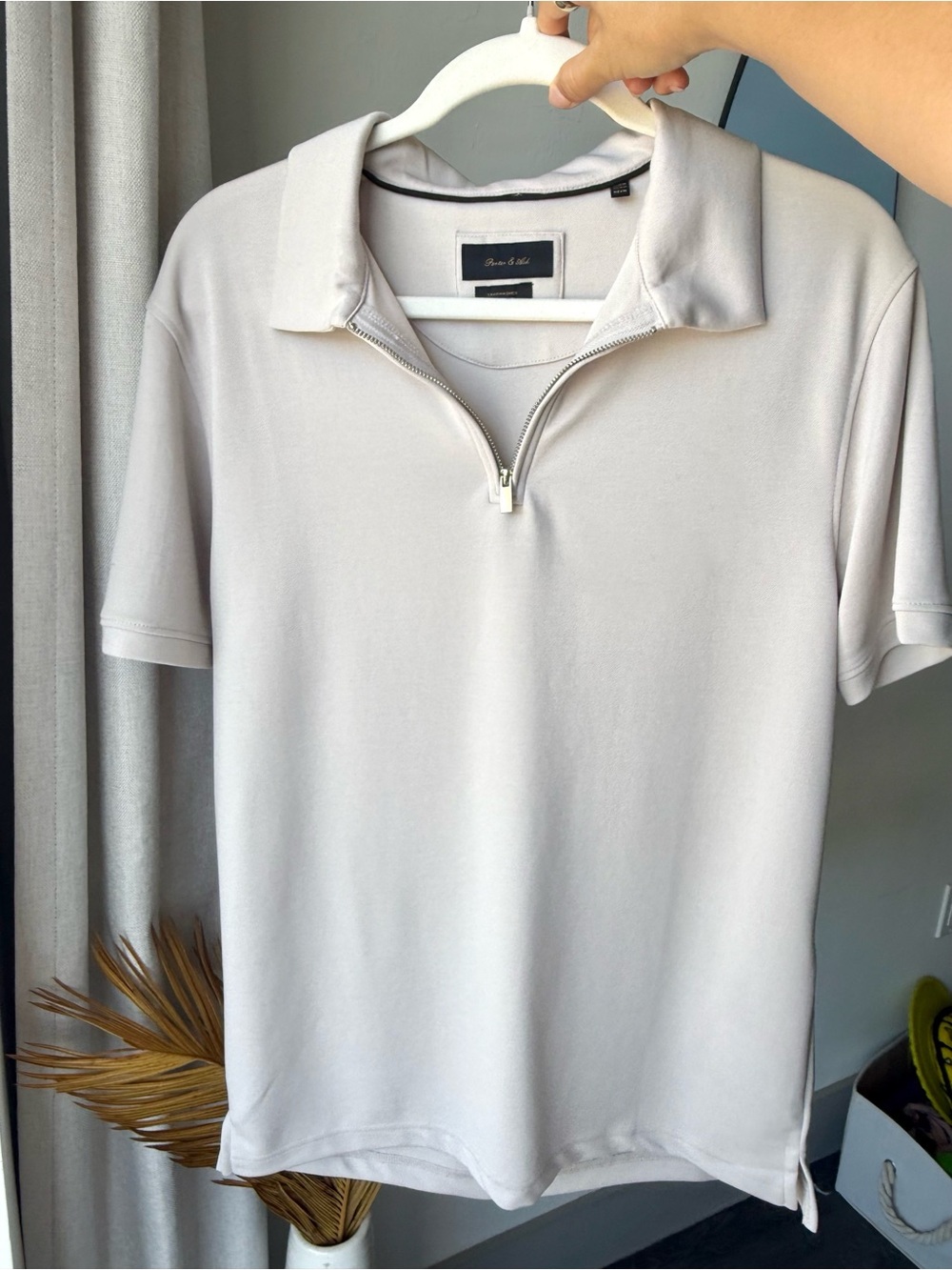 Porter & Ash Quarter Zip Performance Polo Men’s Gray Off-White Short Sleeve M